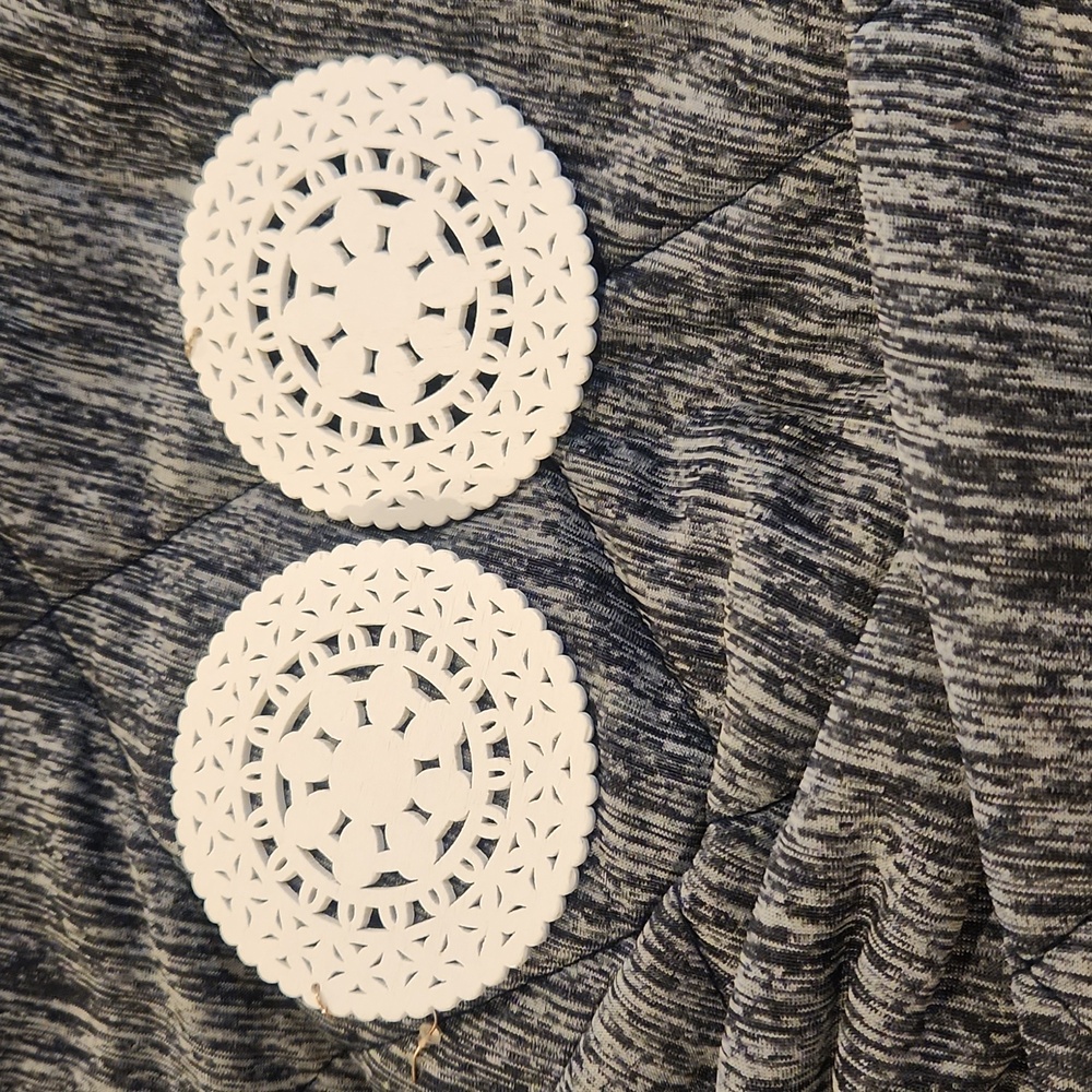 White wooden earrings.  Gold post.
